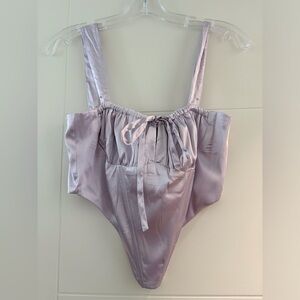 Lavender Satin Tie-Front Chemise Bodysuit top